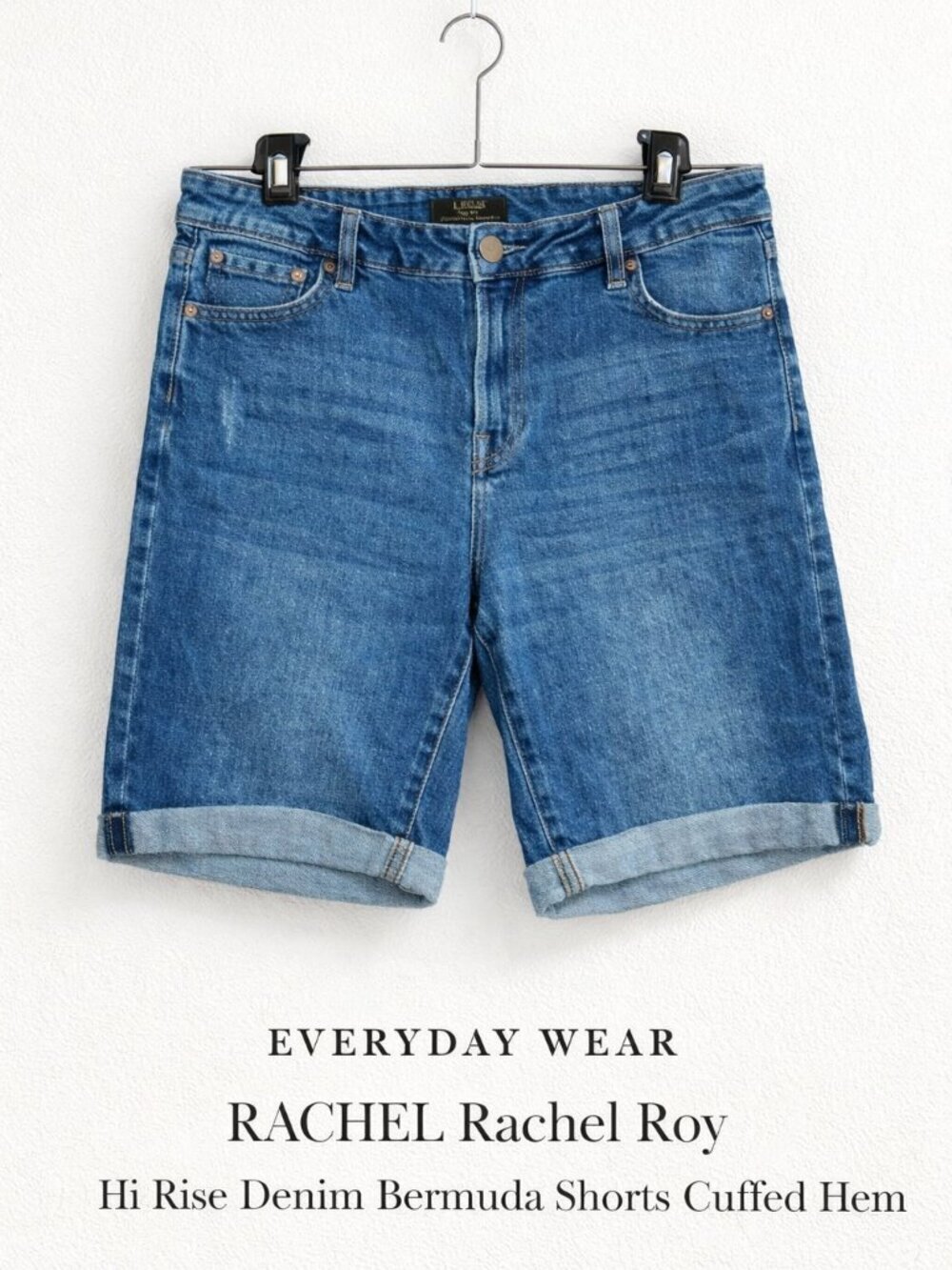 RACHEL Rachel Roy Hi Rise Denim Bermuda Shorts Cuffed Medium Wash Size 10/30